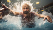 An elderly person engaged in a lively water aerobics session Generative AI