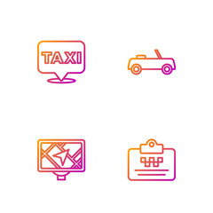 Canvas Print - Set line Taxi driver license, Gps device with map, Location taxi and Car. Gradient color icons. Vector