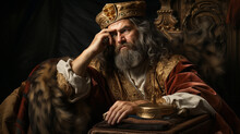 A Portrait Of Solomon Displaying Wisdom While Resolving A Dispute Generative AI