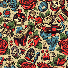 Wall Mural - seamless pattern with skulls,graffiti,style,Ai generated