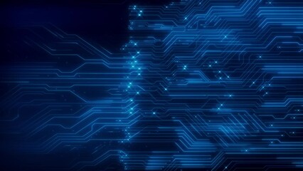 Futuristic motherboard circuit graphic 4K Loop animation background. Printed circuit board PCB. Electronic connections, communication, futuristic technology. hi-tech digital data connection system.