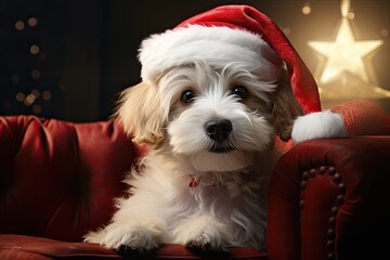  christmas dog in santa claus hat