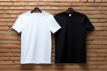 Wall Mural - Stylish black and white men's t-shirts. Mockup for design with copy space for text. Design blank