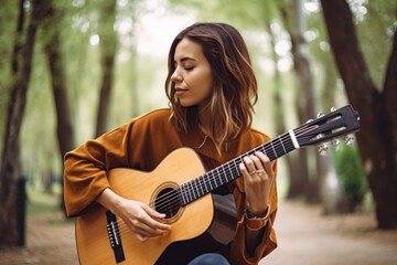 Canvas Print - shot of a young woman playing the guitar outdoors