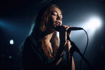 Wall Mural - shot of a young female singer performing on stage