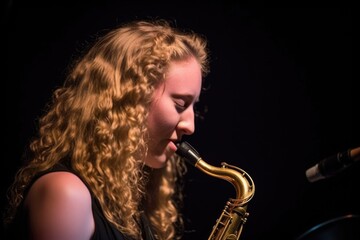 Wall Mural - a young woman playing the saxophone onstage