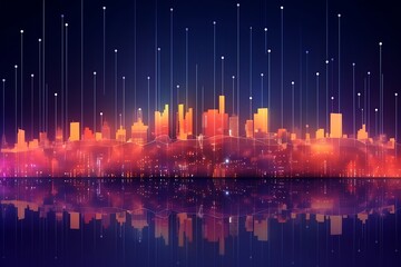 Aufkleber - Generative AI : Network and Connection technology night city background at business center bangkok thailand Wireless skyline connection with energy light infographic 5G connection concept