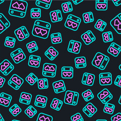 Poster - Line Calendar with heart icon isolated seamless pattern on black background. Valentines day. Love symbol. February 14. Vector