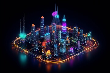 Aufkleber - Generative AI : Network and Connection technology night city background at business center bangkok thailand Wireless skyline connection with energy light infographic 5G connection concept