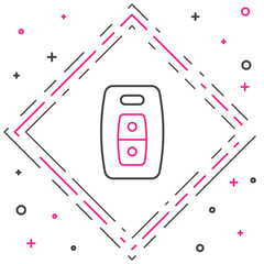Poster - Line Car key with remote icon isolated on white background. Car key and alarm system. Colorful outline concept. Vector