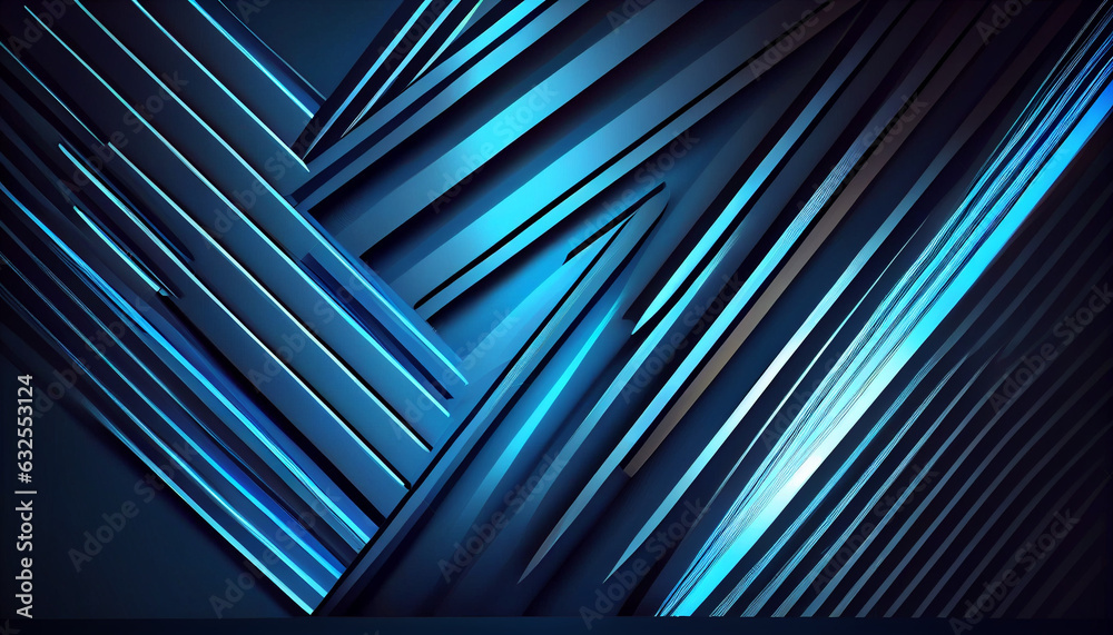 Abstract blue background with geometric dynamic glowing diagonal lines ...