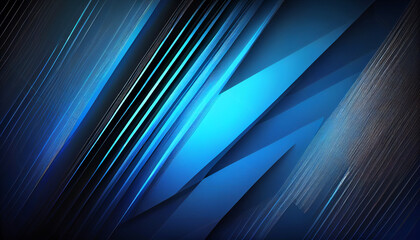 Abstract blue background with geometric dynamic glowing diagonal lines. Modern technology background, graphic for business, corporate, brochure, banner, cover or poster Ai generated image