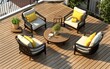 Furnished outdoor terrace with wpc wood plastic composite decking boards. Created with Generative AI technology.