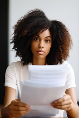 Canvas Print - cropped shot of a young woman sitting and holding up paperwork