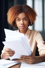 Canvas Print - cropped shot of a young woman sitting and holding up paperwork