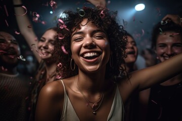 Sticker - portrait of a happy young woman celebrating with her friends in a nightclub