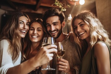 Canvas Print - shot of a group of friends celebrating with champagne