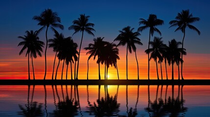 Poster - Silhouette of palm trees at tropical sunrise or sunset