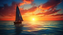 Gorgeous Sailing Boat Beneath Breathtaking Ocean Sunset
