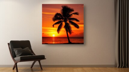 Poster - Gentle evening glow on a tropical beach with palm trees