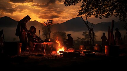 Nepal s traditional method of cooking using wood fire