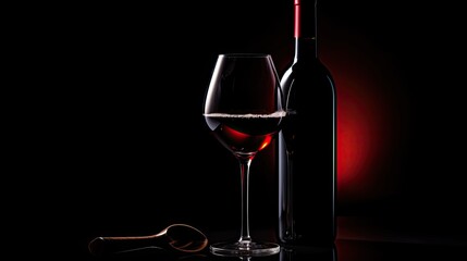 Poster - Silhouette of wine glass and bottle black background