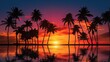 canvas print picture - Silhouette of palm trees at tropical sunrise or sunset