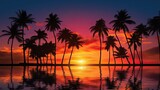 Fototapeta Zachód słońca - Silhouette of palm trees at tropical sunrise or sunset