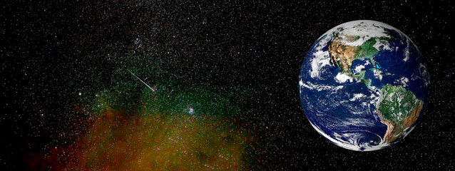 Wall Mural - earth on a colorful sky with stars and copyspace.elements of this image furnished by nasa