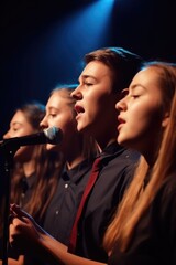 Canvas Print - low angle shot of a group of confident young singers performing together on stage