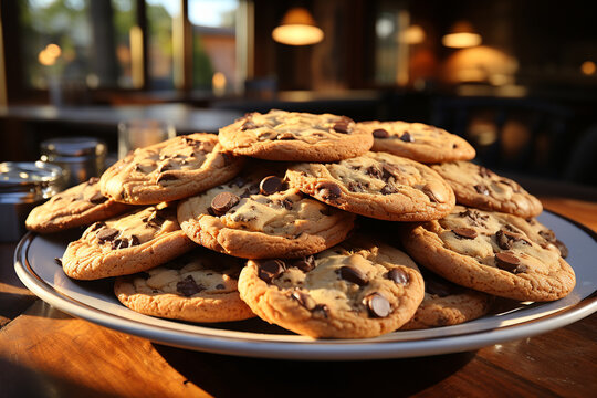 Wall Mural -  - Pile of chocolate chip cookies on a plate