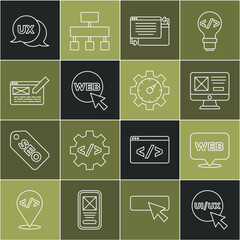 Poster - Set line UI or UX design, Web and graphic, and Website statistic icon. Vector