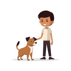 Wall Mural - kid with dog vector flat minimalistic isolated illustration