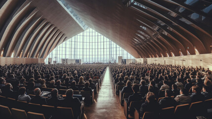 Wall Mural - Audience in the conference hall. Business and Entrepreneurship concept. Training. Generative Ai