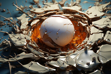 Aufkleber - A picture of a cracked bird's eggshell, symbolizing the emergence of new life and the pursuit of freedom. Generative AI technology.