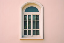 Classic Window Frame On Pastel Pink Retro Style.