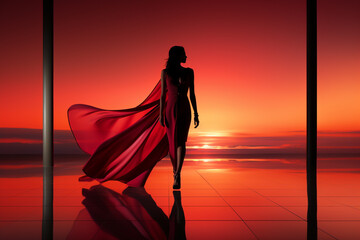 Leinwandbilder - A stylish female silhouette walking with purpose, highlighting chic attire and modern sophistication . Generative AI technology.