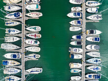 Top Down View Over Boats And Yachts In Brixham Marina From A Drone, Brixham, Torbay, Devon, England, Europe