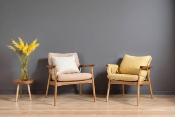 Wall Mural - yellow chairs and table