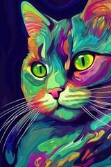  American Shorthair cat psychedelic look. Generative AI