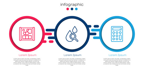 Poster - Set line Graphing paper for engineering, Drop and magnifying glass and Calculator. Business infographic template. Vector