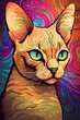 Chausie Siamese cat psychedelic look. Generative AI
