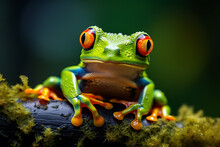 Vibrant Red-eyed Tree Frog On The Leaf.