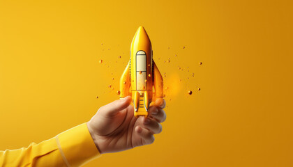 Rocket launching from businessman hand, New Project, Start-up, Creativity, Big idea