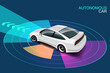 Autonomous smart car automatic wireless sensor driving on road around the car.
