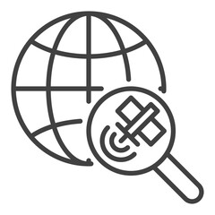Poster - Magnifier with Satellite and Earth Globe vector concept linear icon