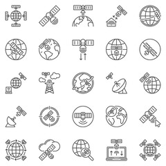 Poster - satellite internet access outline icons set - satellite broadband concept vector line symbols