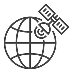 Poster - Satellite with Earth Globe vector concept thin line icon or sign