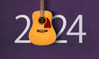 happy new year 2024. year 2024 with Acoustic guitar
