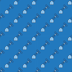 Poster - Satellite and House vector Satellite Internet Access blue seamless pattern